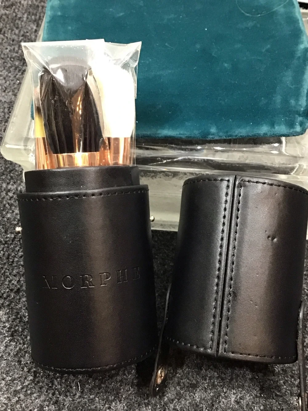 Morphe Black Faux Leather Brush Case with Rose Gold Ferrule Brushes